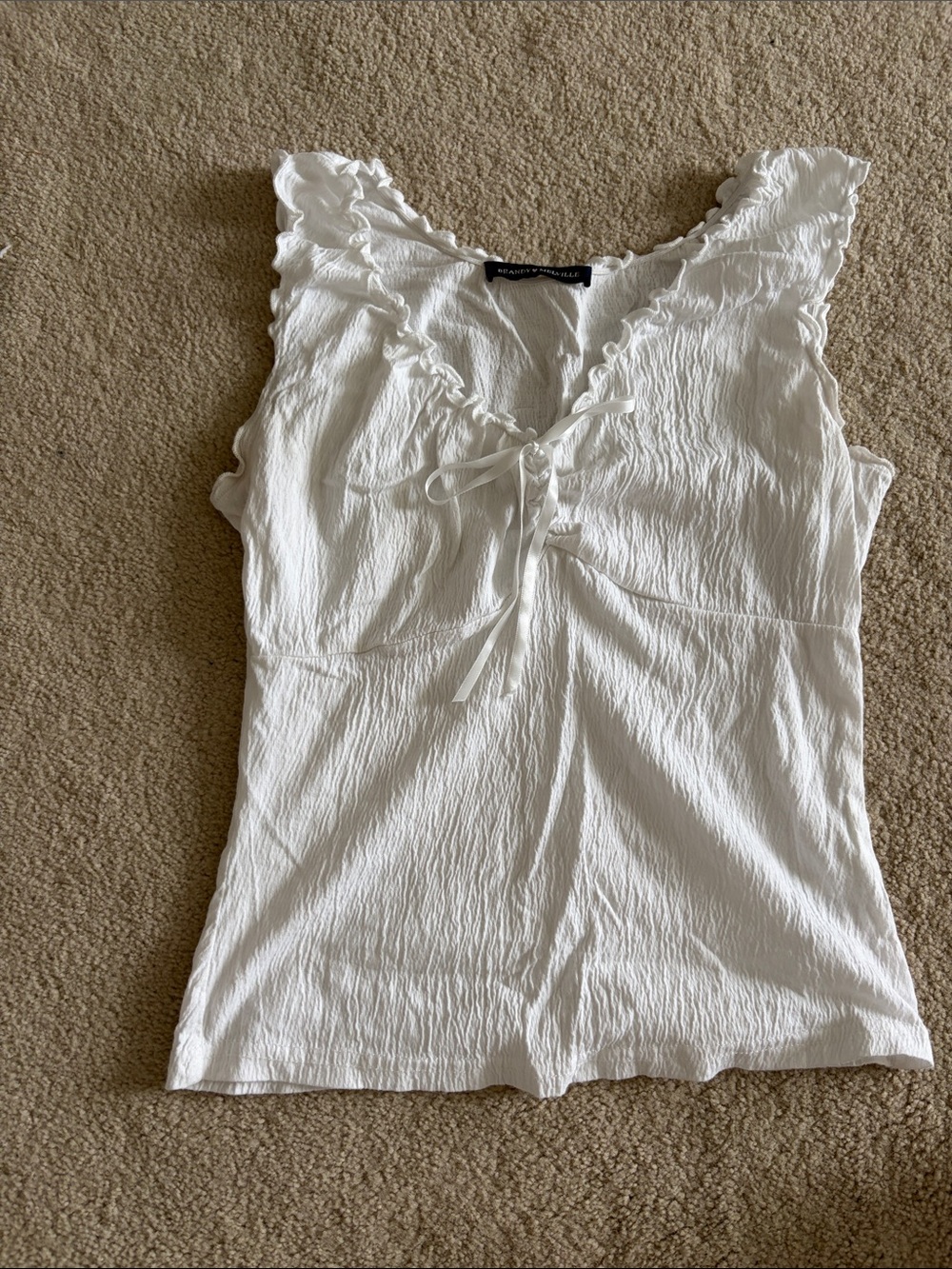 Brandy Melville White Ruffle Tie-Front Tank